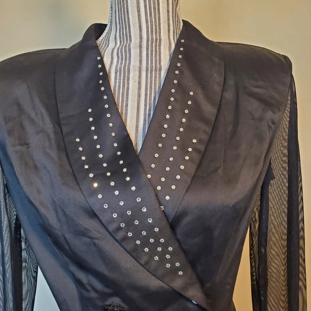 J. Harris Jacket Top Women L Open Back Sheer Longsleeves Double Breasted‎ Black